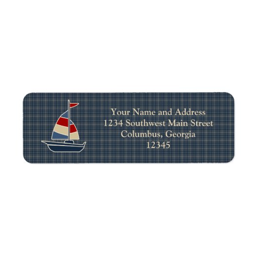 Nautisch blauw, rood, crèmezeilboot, aangepast etiket (Voorkant)