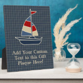 Nautisch blauw, rood, crèmezeilboot, aangepast fotoplaat (Zijkant)