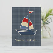 Nautisch blauw, rood, crèmezeilboot, aangepast kaart (Staand voorkant)