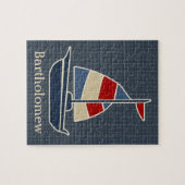 Nautisch blauw, rood, crèmezeilboot, aangepast legpuzzel (Horizontaal)