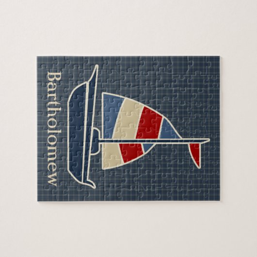 Nautisch blauw, rood, crèmezeilboot, aangepast legpuzzel (Horizontaal)