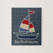Nautisch blauw, rood, crèmezeilboot, aangepast legpuzzel (Verticaal)