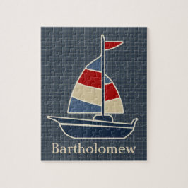 Nautisch blauw, rood, crèmezeilboot, aangepast legpuzzel