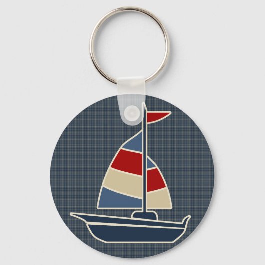 Nautisch blauw, rood, crèmezeilboot, aangepast sleutelhanger (Voorkant)