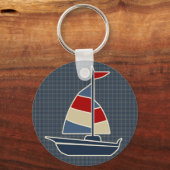 Nautisch blauw, rood, crèmezeilboot, aangepast sleutelhanger (Voorkant)
