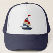 Nautisch blauw, rood, crèmezeilboot, aangepast trucker pet (Voorkant)