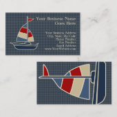 Nautisch blauw, rood, crèmezeilboot, aangepast visitekaartje (Voorkant / Achterkant)
