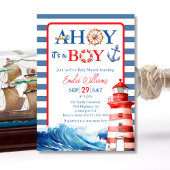 Nautisch blauw rood grillig Ahoy Boy Baby shower Kaart
