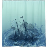 Nautisch - blauw schip douchegordijn (Voorkant)