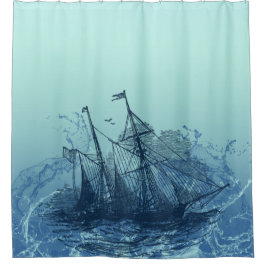 Nautisch - blauw schip douchegordijn