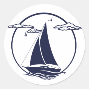 Nautisch blauw silhouet anker/zweefboot ronde sticker