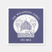 Nautisch Blauw Strand Huis Witte Familienaam Anker Servet (Voorkant)