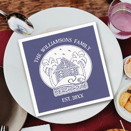 Nautisch Blauw Strand Huis Witte Familienaam Anker Servet