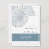 Nautisch Blauw Strand Shell Fossil Wedding Kaart (Voorkant)