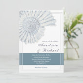 Nautisch Blauw Strand Shell Fossil Wedding Kaart (Staand voorkant)