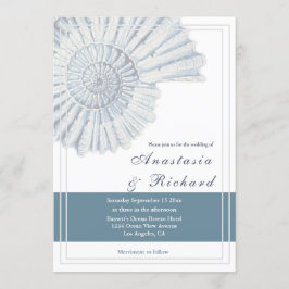 Nautisch Blauw Strand Shell Fossil Wedding Kaart