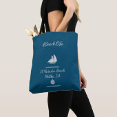 Nautisch blauw strandleven tote bag (Dichtbij)