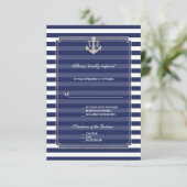 Nautisch Blauw Strepen Zilver Anker Huwelijk RSVP (Staand voorkant)