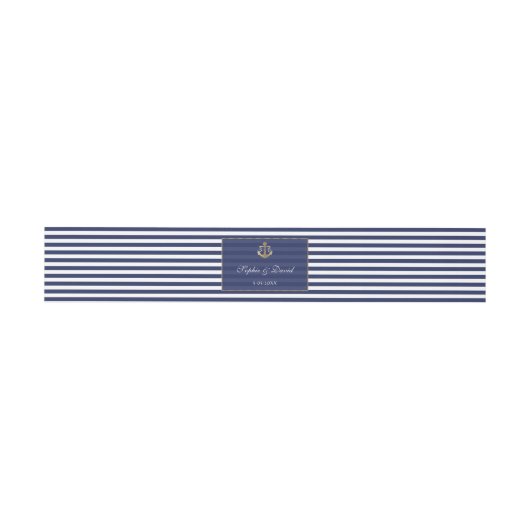 Nautisch Blauw Stripes Goud Anker Wedding Uitnodigingen Wikkel (Vlak)