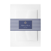 Nautisch Blauw Stripes Goud Anker Wedding Uitnodigingen Wikkel (Voorkant Voorbeeld)