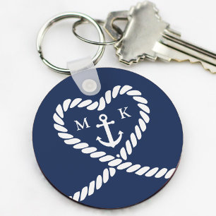 Nautisch Blauw Touw Hart Anker Bruiloft Bruidsmeis Sleutelhanger