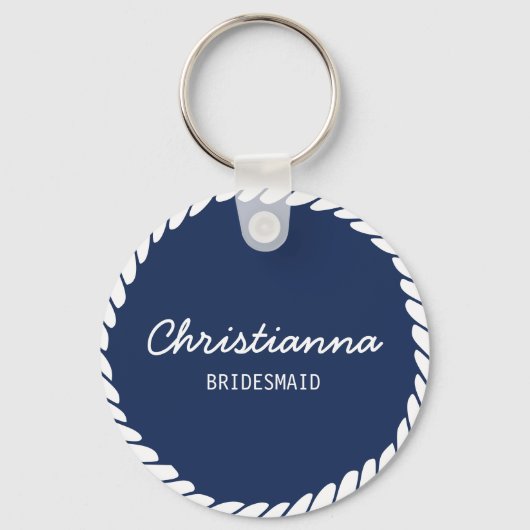 Nautisch Blauw Touw Hart Anker Bruiloft Bruidsmeis Sleutelhanger (Voorkant)