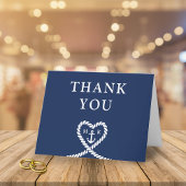 Nautisch Blauw Touw Hart Anker Monogram Bruiloft Bedankkaart