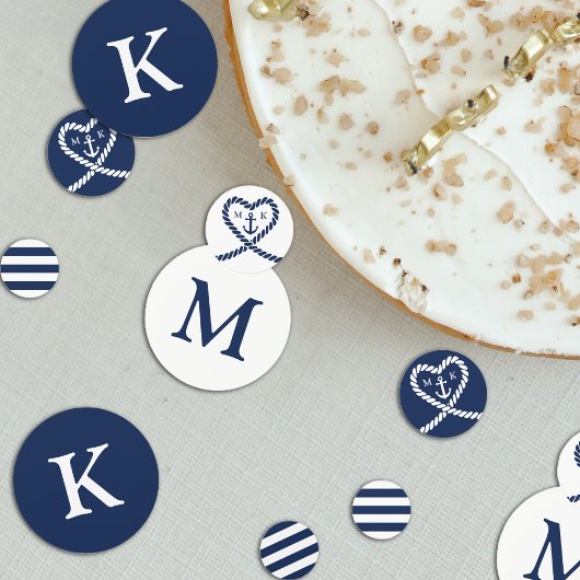 Nautisch Blauw Touw Hart Anker Monogram Bruiloft Confetti
