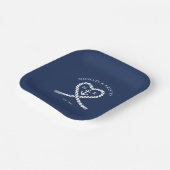 Nautisch Blauw Touw Hart Anker Monogram Bruiloft Papieren Bordje (Gebogen)