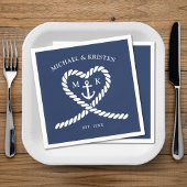 Nautisch Blauw Touw Hart Anker Monogram Bruiloft Servet