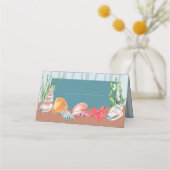 Nautisch Blauw Tropische Zeeschelp Strandbruiloft Plaatskaartje (Voorkant)