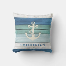 Nautisch Blauw Turquoise Witte Anker Oceaan Strand Kussen