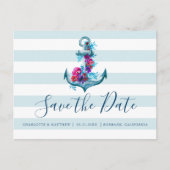 Nautisch Blauw Waterverf Anker Sla de datum op Aankondigingskaart (Voorkant)