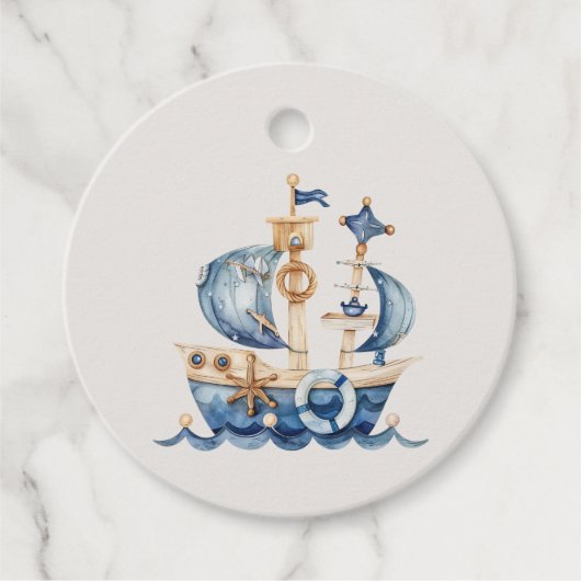 nautisch blauw Waterverf Baby shower Bedankjes Labels (Voorkant)