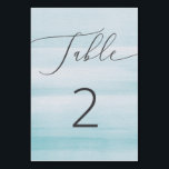 Nautisch blauw Waterverf bruiloft. Minimalistisch  Kaart<br><div class="desc">Begeleid uw gasten in stijl met deze blauwe waterverf trouwtafel nummer kaart. Met elegante script typografie en een zachte nautische geïnspireerde achtergrond, is dit ontwerp perfect voor kust-, kust-, jachtclub- of strandbruiloften. De frisse blauwe ombre tonen maken het een veelzijdige keuze voor nautische thema's, bestemming bruiloften, of moderne kust recepties....</div>
