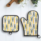 nautisch blauw Waterverf kreeft geel streep Ovenwant & Pannenlap Set