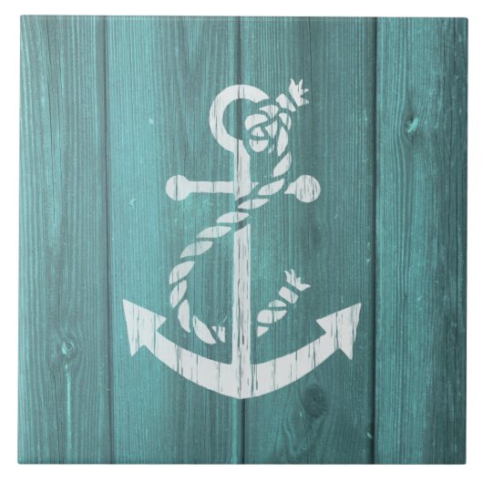 Nautisch Blauw Weatherboard Anker Ontwerp Tegeltje (Voorkant)
