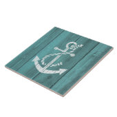 Nautisch Blauw Weatherboard Anker Ontwerp Tegeltje (Zijkant)