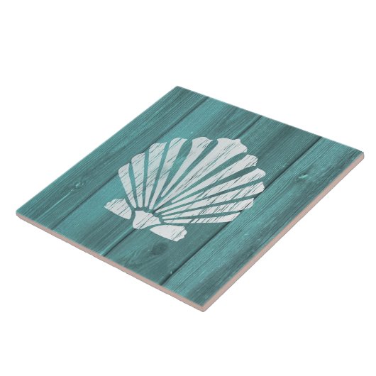 Nautisch Blauw Weatherboard Clam Shell Design Tegeltje (Zijkant)
