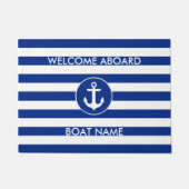 Nautisch blauw welkomstbord Naam Striped deurmat (Voorkant)
