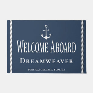 Nautisch blauw Welkomstjacht Boat Naam Anchor Deurmat