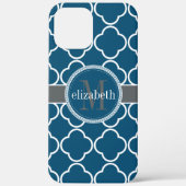 Nautisch blauw | White Quatrefoil Clover Monogram Case-Mate iPhone Case (Achterkant)