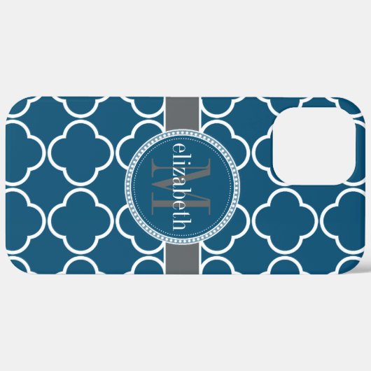 Nautisch blauw | White Quatrefoil Clover Monogram Case-Mate iPhone Case (Achterkant (horizontaal))