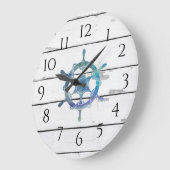 Nautisch Blauw Wiel Schip Rustiek Decor Grote Klok (Hoek)