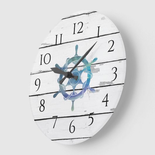 Nautisch Blauw Wiel Schip Rustiek Decor Grote Klok (Hoek)