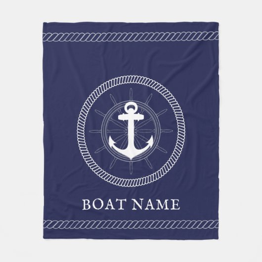 Nautisch blauw wit Anker Aangepast Fleece Deken (Voorkant)