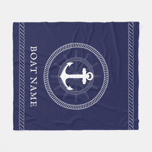 Nautisch blauw wit Anker Aangepast Fleece Deken (Voorkant (Horizontaal))