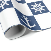 Nautisch blauw wit ingecheckt cadeaupapier (Rol Hoek)