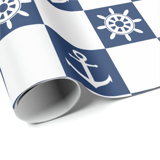 Nautisch blauw wit ingecheckt cadeaupapier (Rol Hoek)
