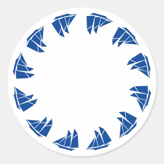 Nautisch blauw wit lijst blanco kustvoordeel ronde sticker (Voorkant)